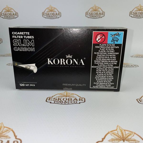 Чорні сигаретні гільзи Korona Slim слім Carbon 120шт з вугільним фільтром Korona Slim Carbon 120 фото