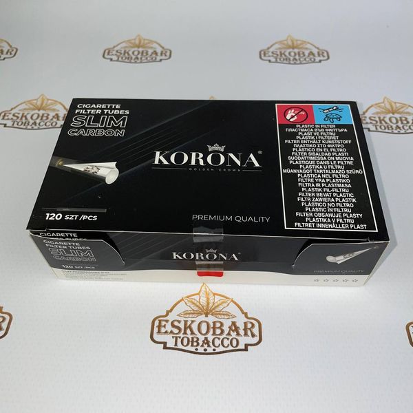 Чорні сигаретні гільзи Korona Slim слім Carbon 120шт з вугільним фільтром Korona Slim Carbon 120 фото